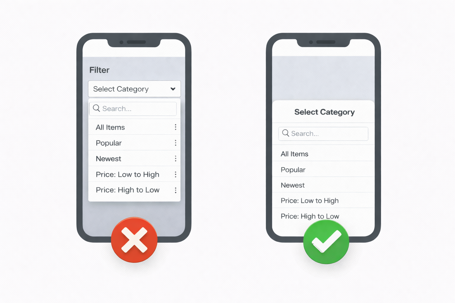 Design comparison: dropdown vs. bottom sheet