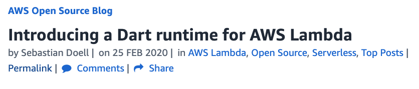 Dart runtime for AWS Lambda was first introduced in February 2020